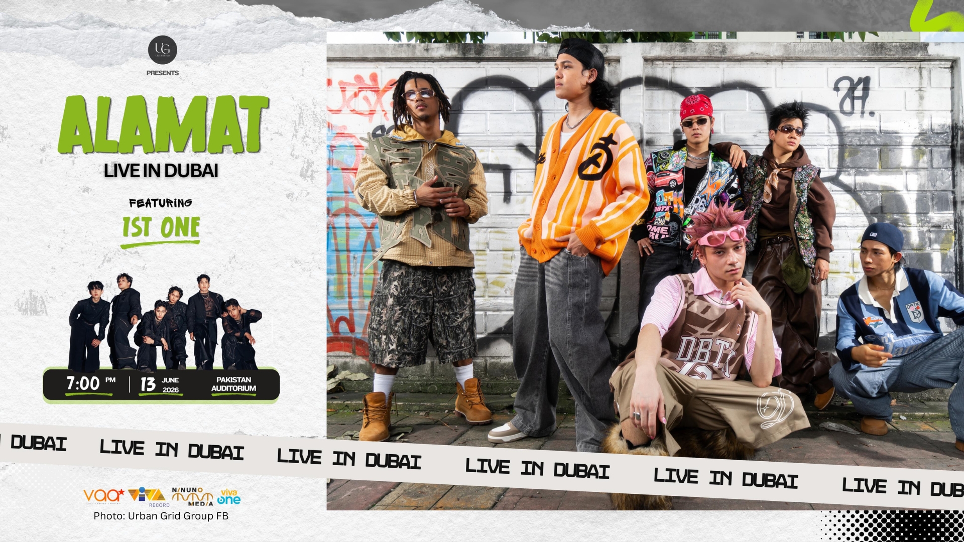 ALAMAT Live In Dubai featuring 1ST.ONE EVENT POSTER from accesspass website and Urban Grid Group FB